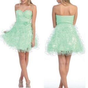 May Queen Strapless Sweetheart Neckline Formal Tulle Skirt Dress Green Sz 10